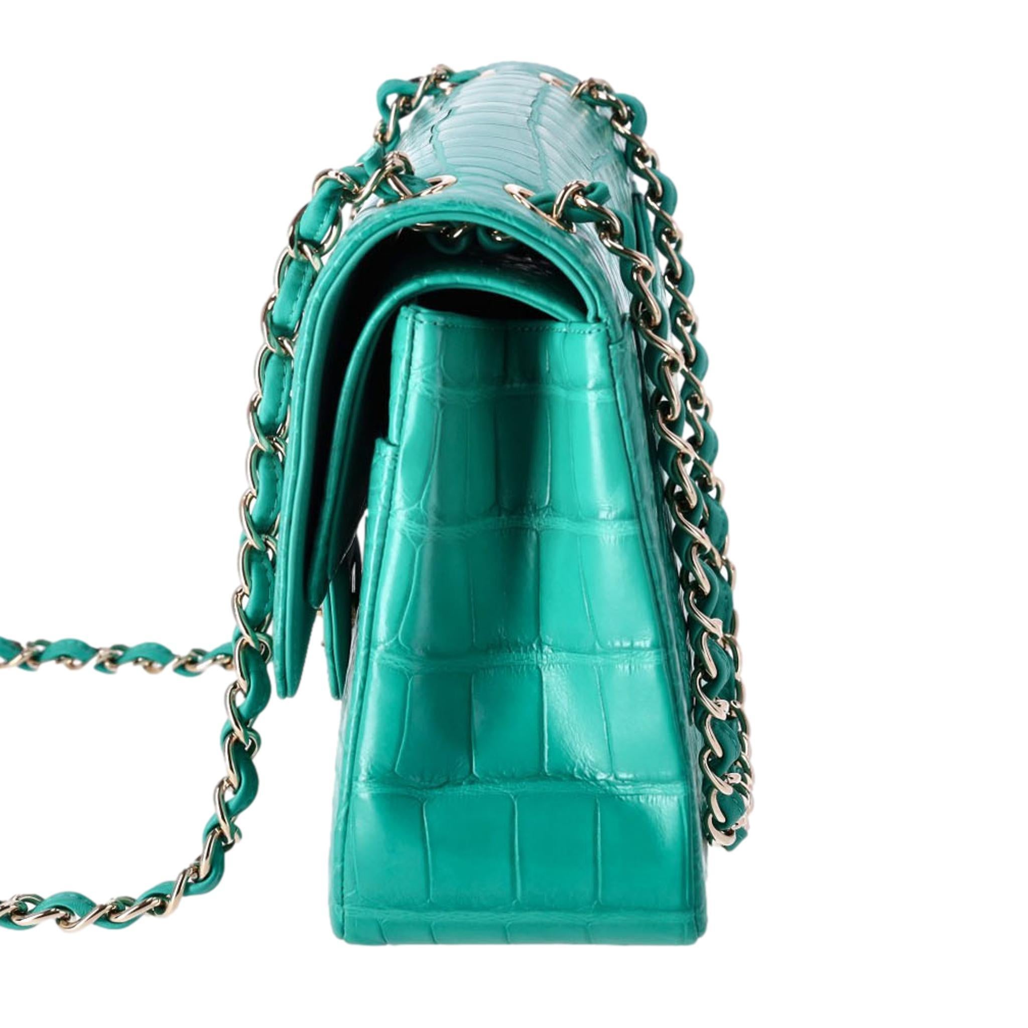 Blue Chanel Matte Alligator Jumbo Double Flap Bag For Sale