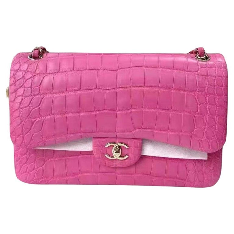 Chanel Hot Pink Alligator Jumbo Double Flap Bag No. 22586821 at 1stDibs