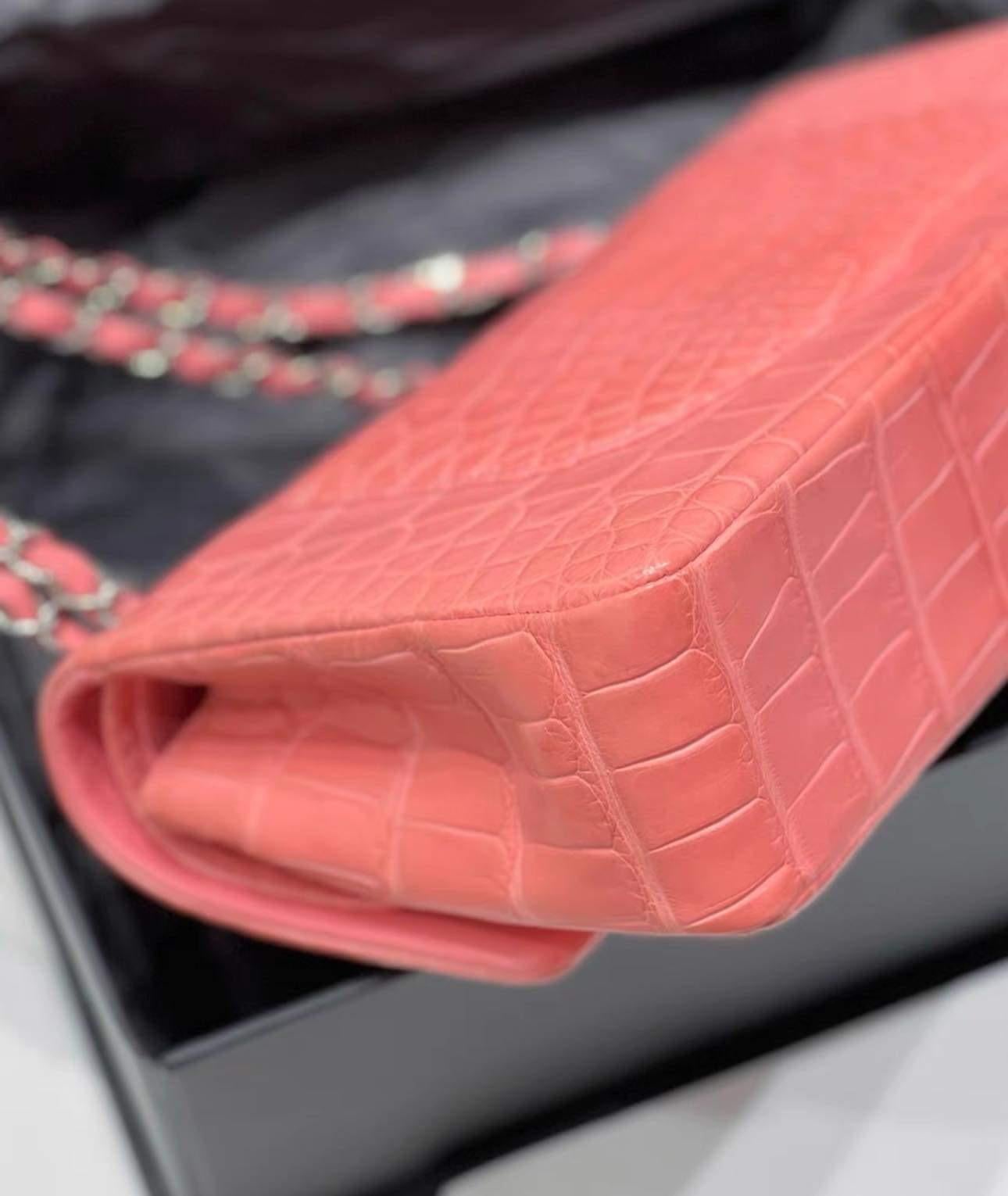 Chanel Matte Pink Terracotta Alligator Double Flap Bag with SHW For Sale 2