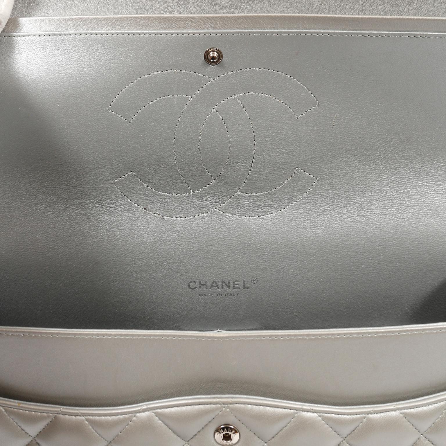 chanel flap bag silver