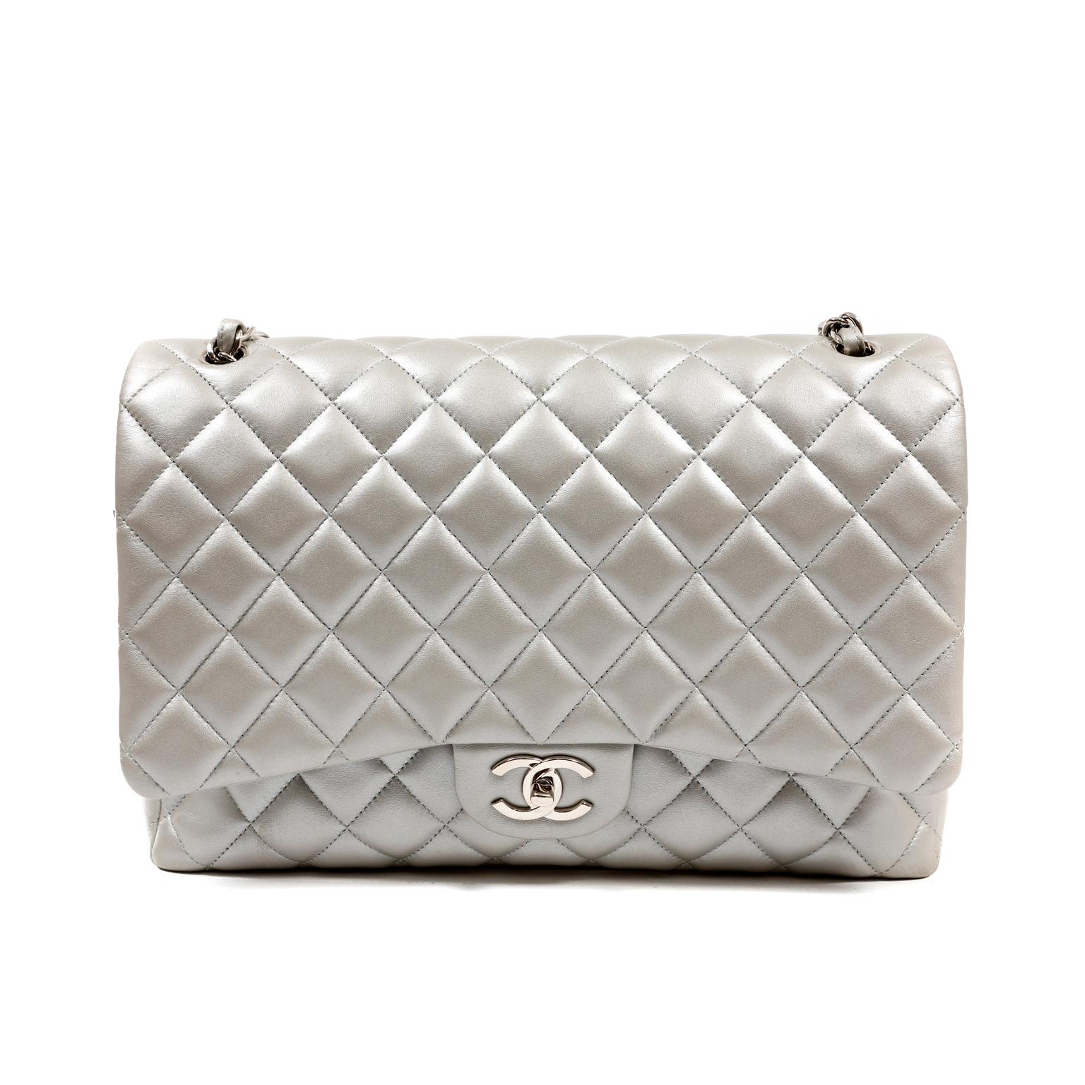 Chanel Chanel Matt Silber Lammfell Maxi Klassische Klappe Tasche 2