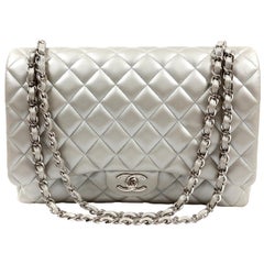 Chanel Matte Silver Lambskin Maxi Classic Flap Bag