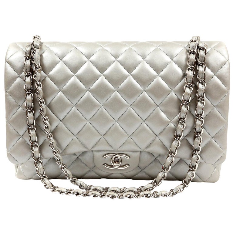 Chanel Matte Silver Lambskin Maxi Classic Flap Bag at 1stDibs
