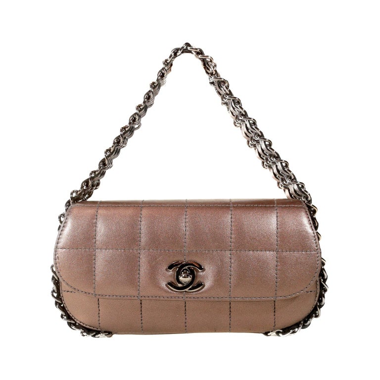 Chanel Mauve Metallic Leather Triple Chain Small Flap Bag