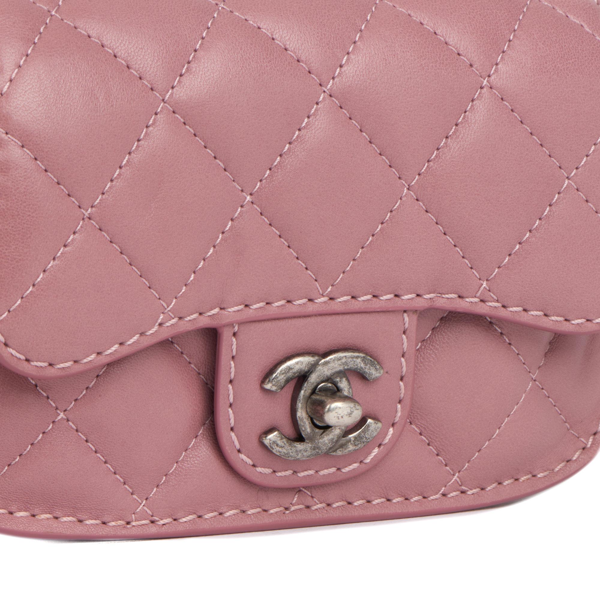 Chanel MAUVE QUILTED LAMBSKIN MINI FLAP BAG In Excellent Condition In Bishop's Stortford, Hertfordshire