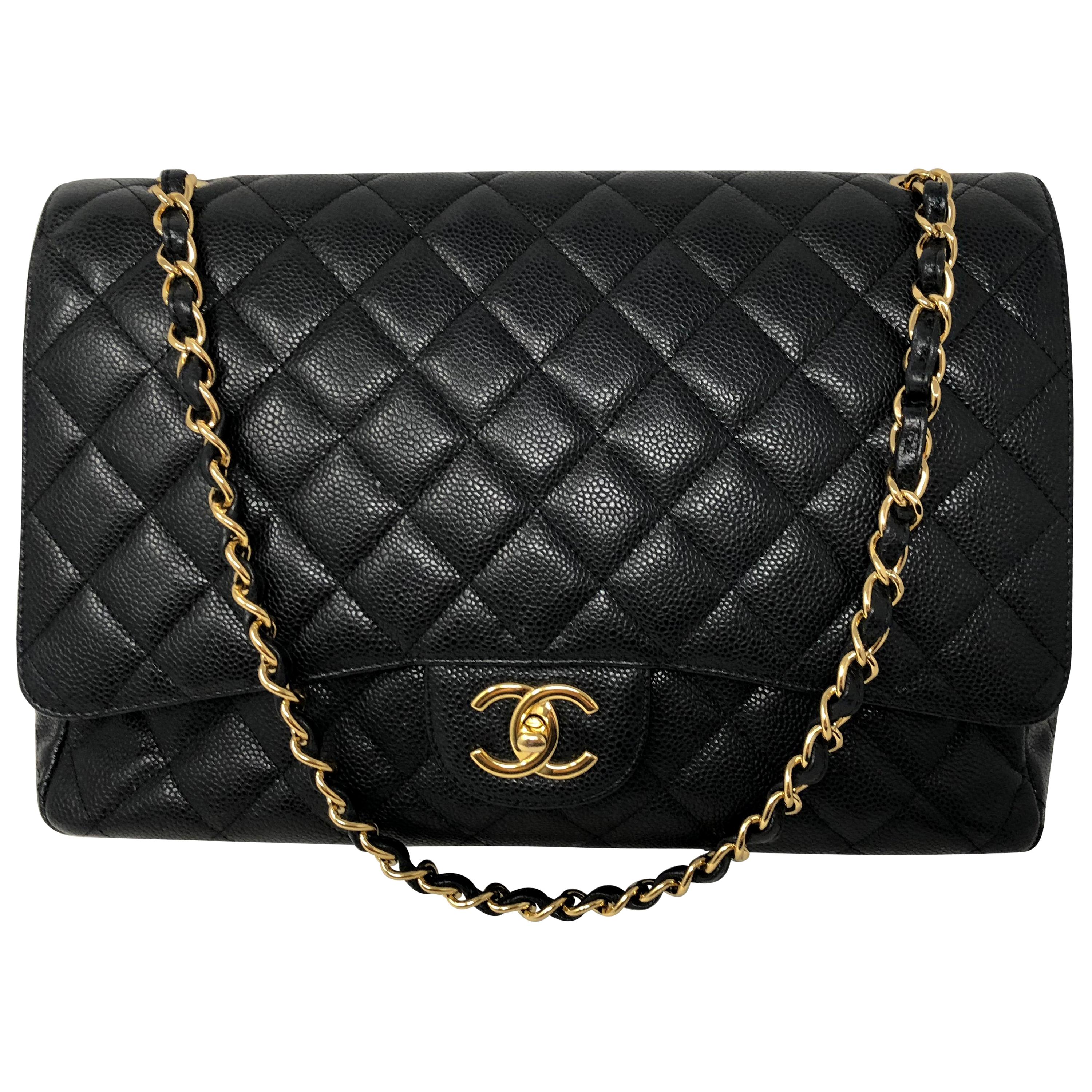 Chanel Maxi Black Caviar GHW Double Flap at 1stDibs