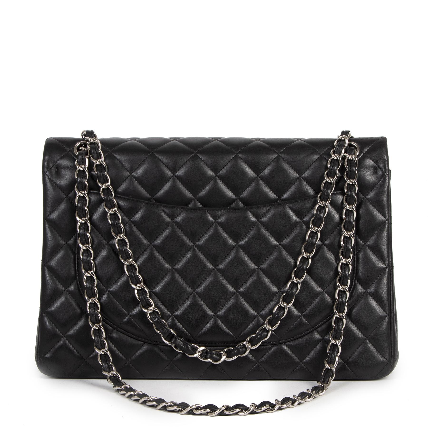 Women's Chanel Maxi Black Lambskin Classic Double Flap Bag 