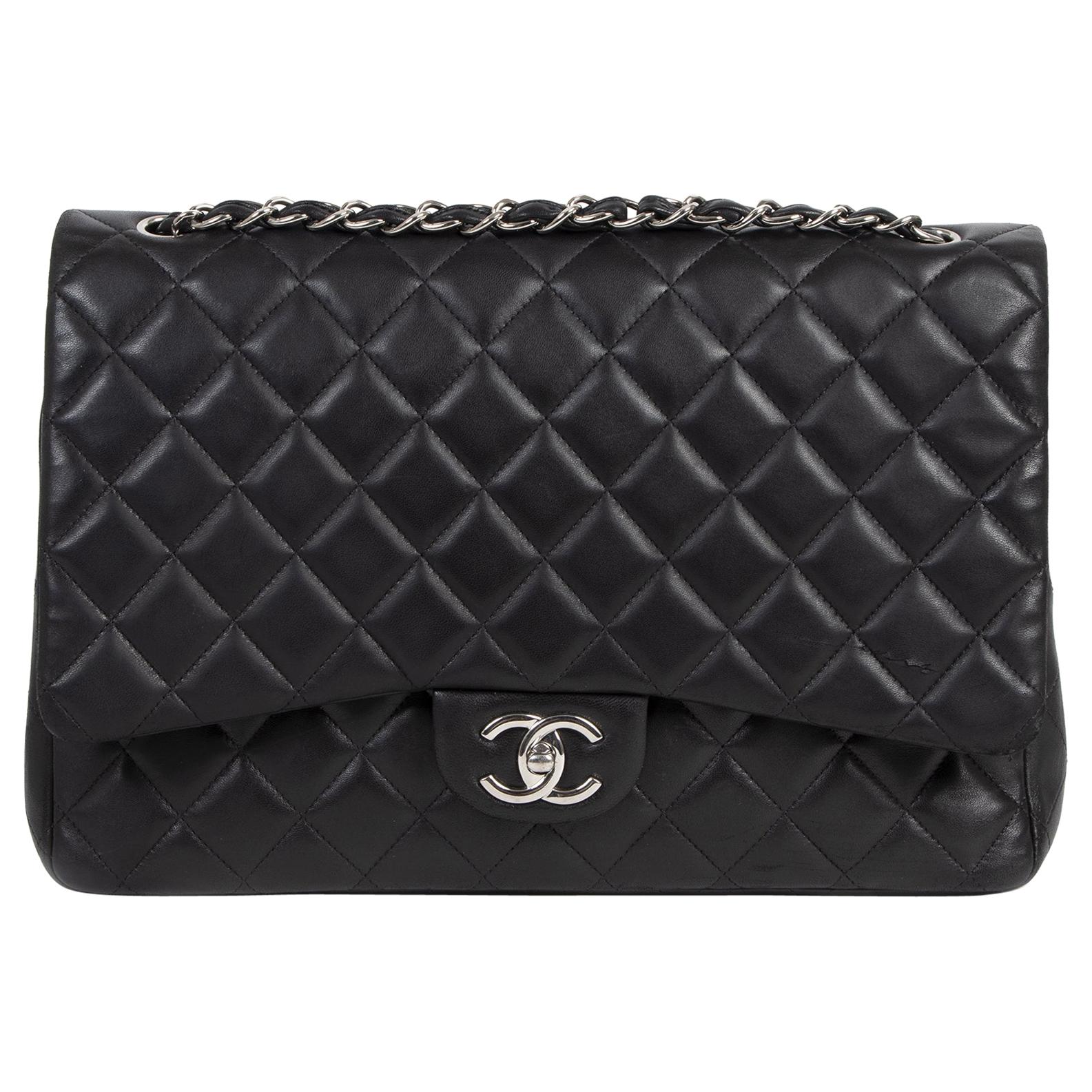 Chanel Maxi Black Lambskin Classic Double Flap Bag 