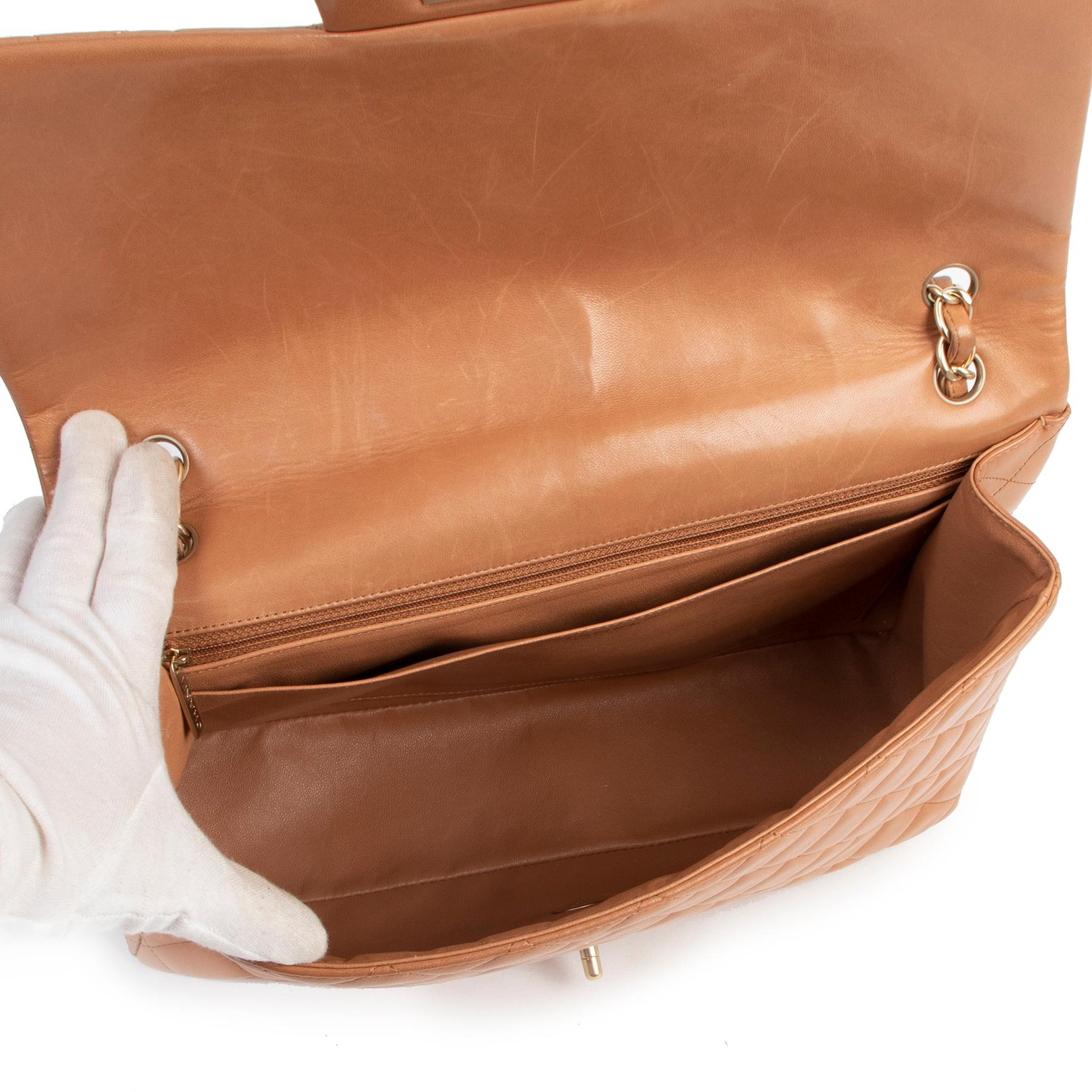 Orange Chanel Maxi Camel Lambskin Single Classic Flap Bag  For Sale