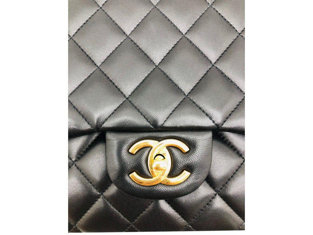 Chanel Maxi Classic Flap Bag - Black Lambskin Gold Hardware For Sale 8