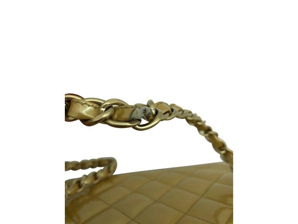 Chanel Maxi Classic Flap Bag - Gold Patent Leather Gold Hardware For Sale 5