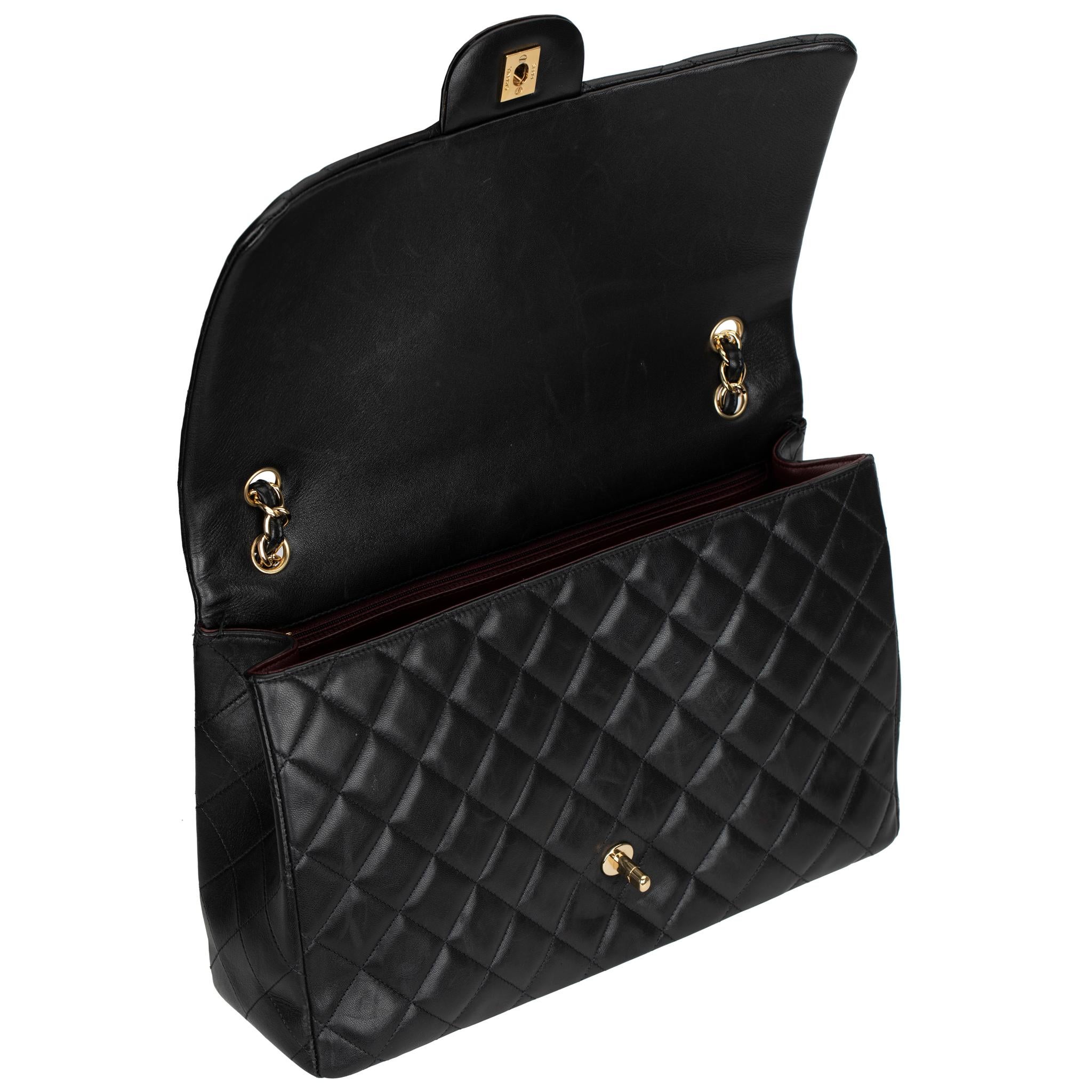 Women's Chanel Maxi Classic Flap Black Quilted Lambskin Leather Gold-Tone Hardware