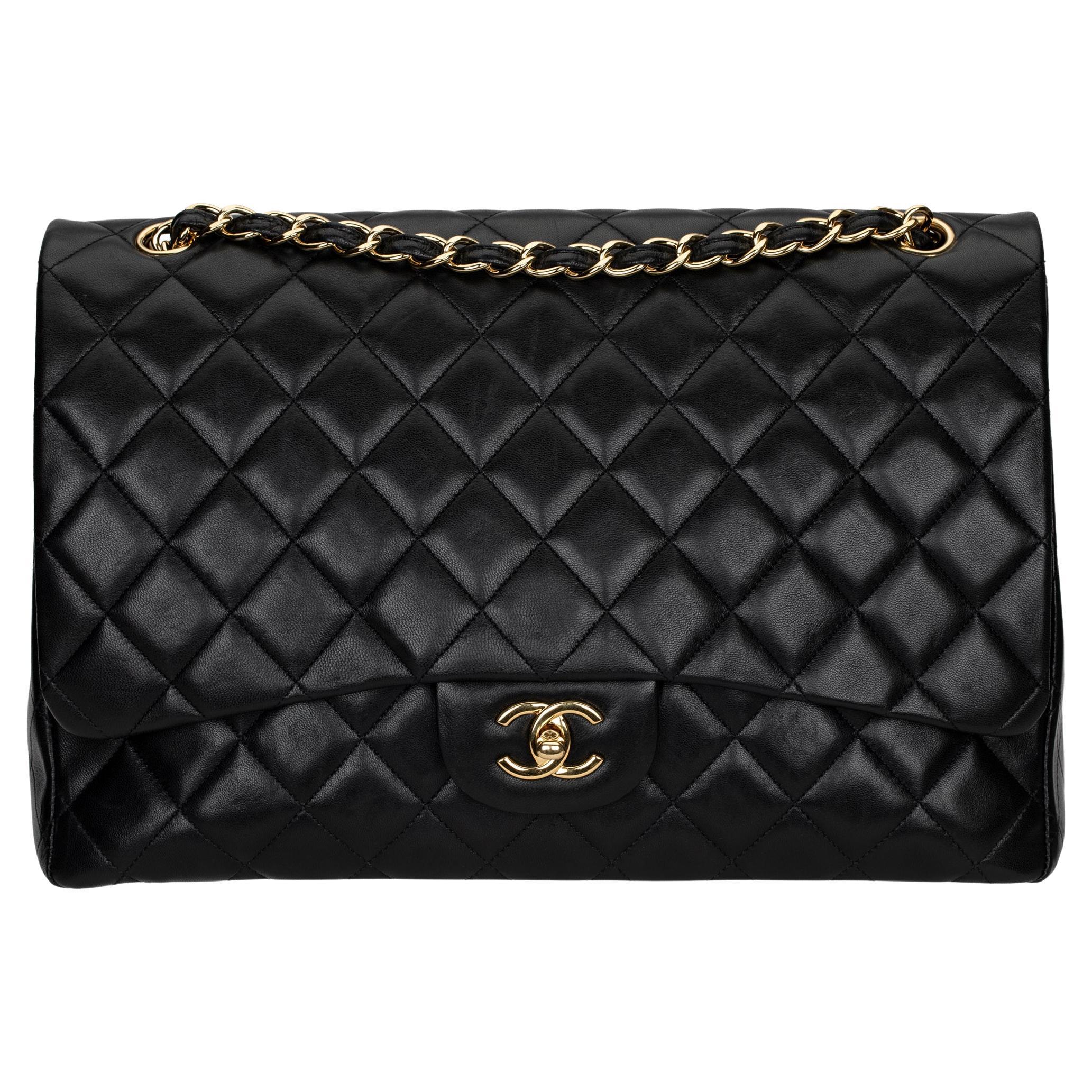 Chanel Maxi Classic Flap Black Quilted Lambskin Leather Gold Tone Chanel Maxi Classic Flap Black Quilted Lambskin Leather Gold Tone
