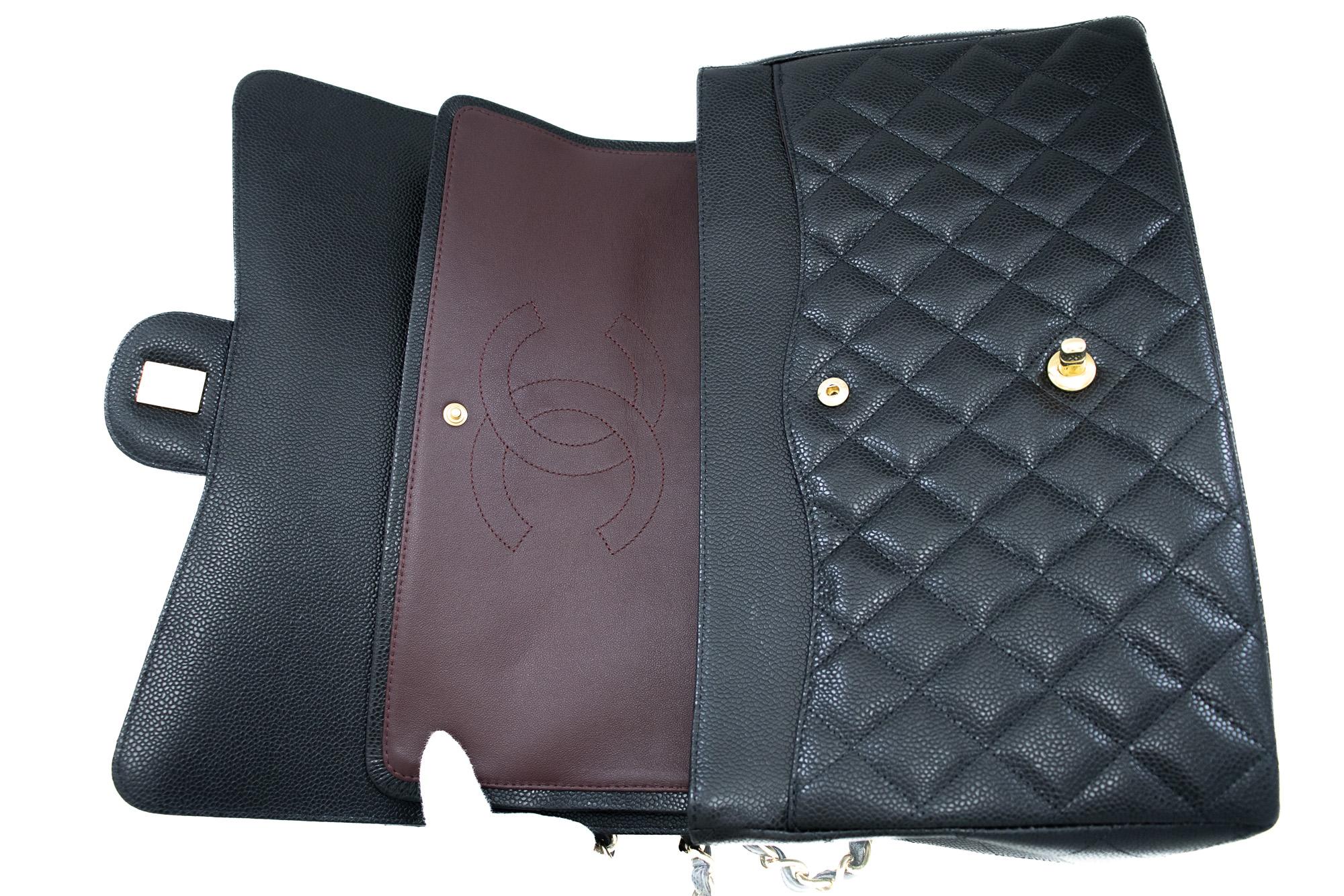 CHANEL Maxi Classic Handbag Grained Calfskin Double Chain Flap Shoulder Bag For Sale 5