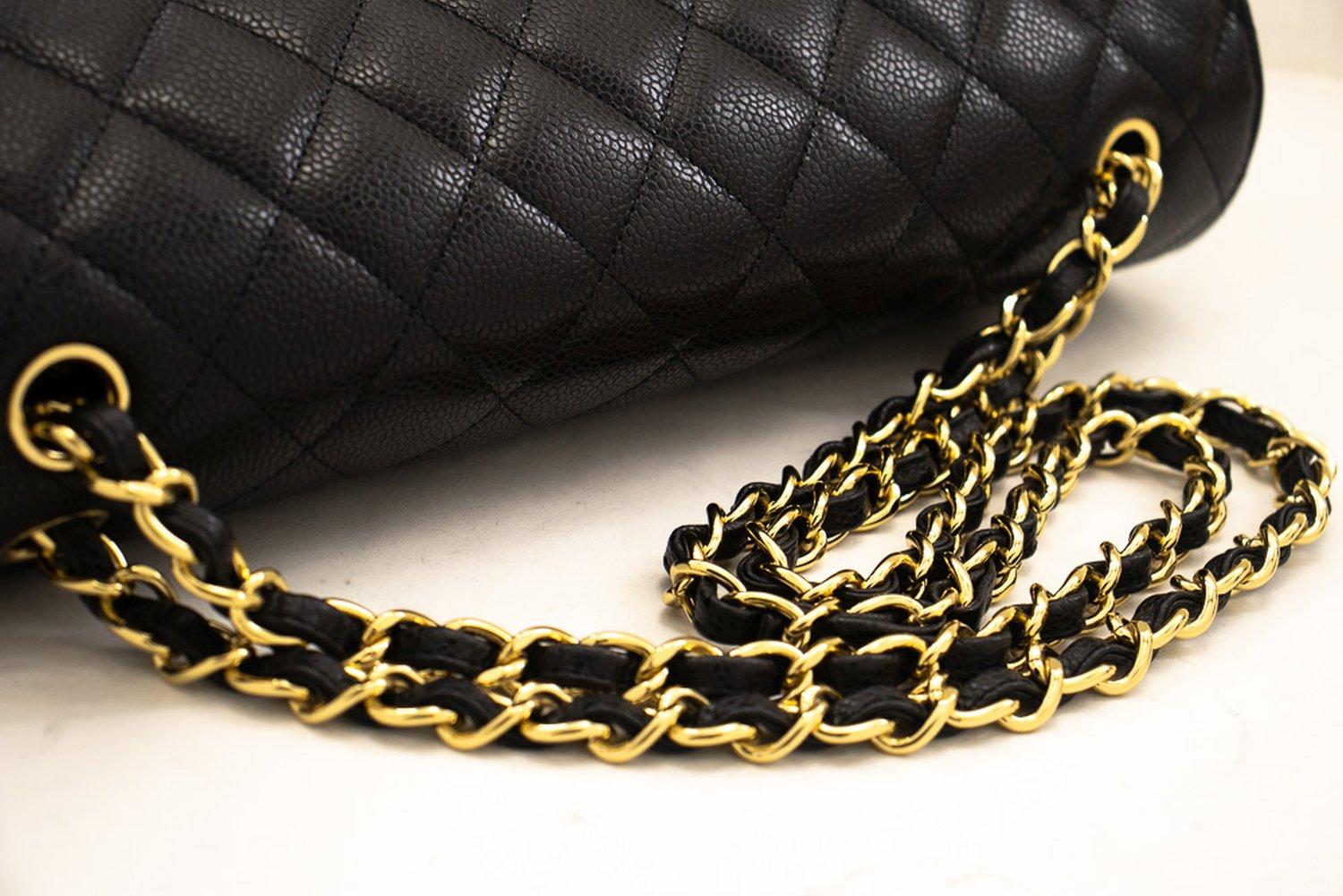 CHANEL Maxi Classic Handbag Grained Calfskin Double Chain Flap Shoulder Bag For Sale 9