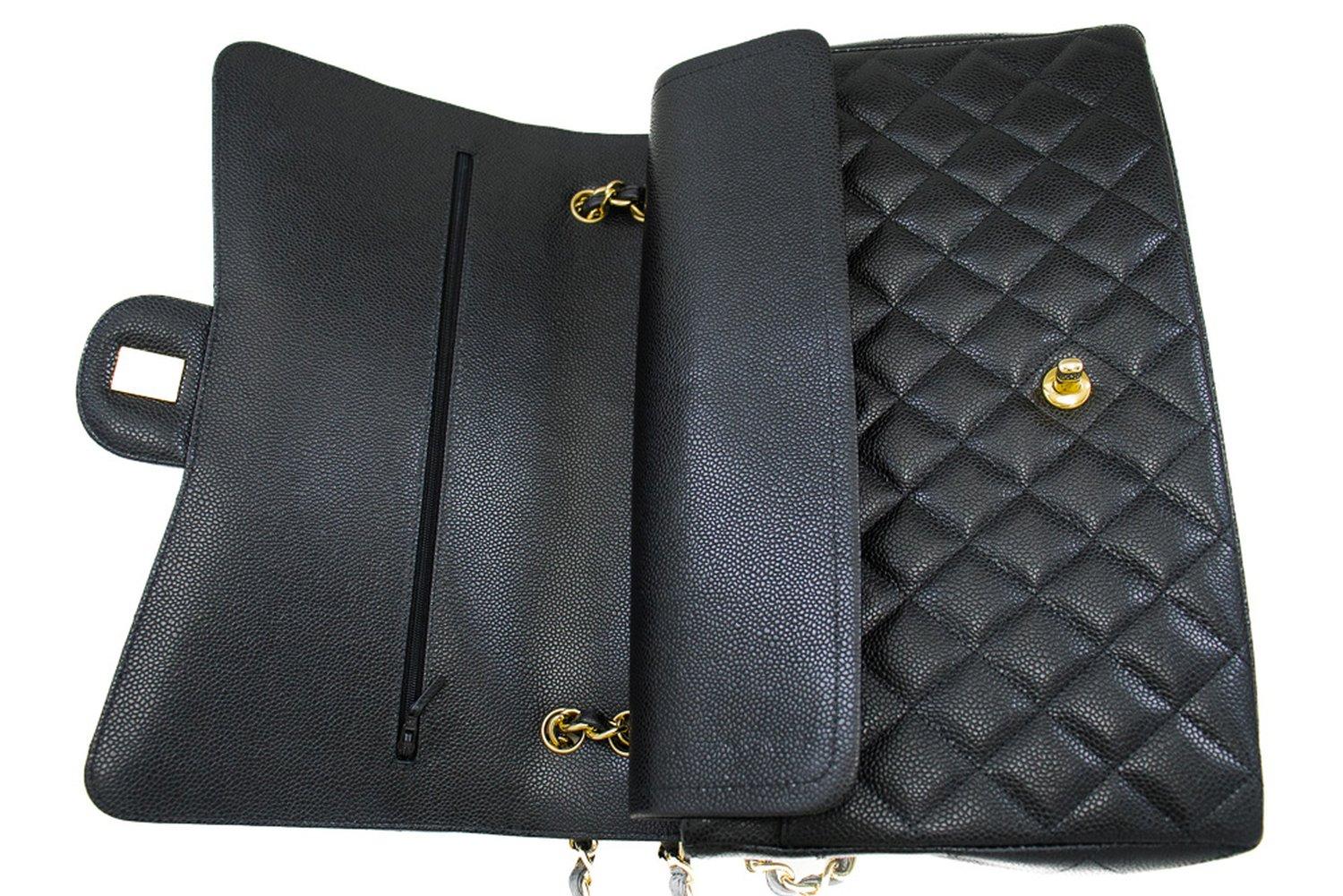 CHANEL Maxi Classic Handbag Grained Calfskin Double Chain Flap Shoulder Bag For Sale 12
