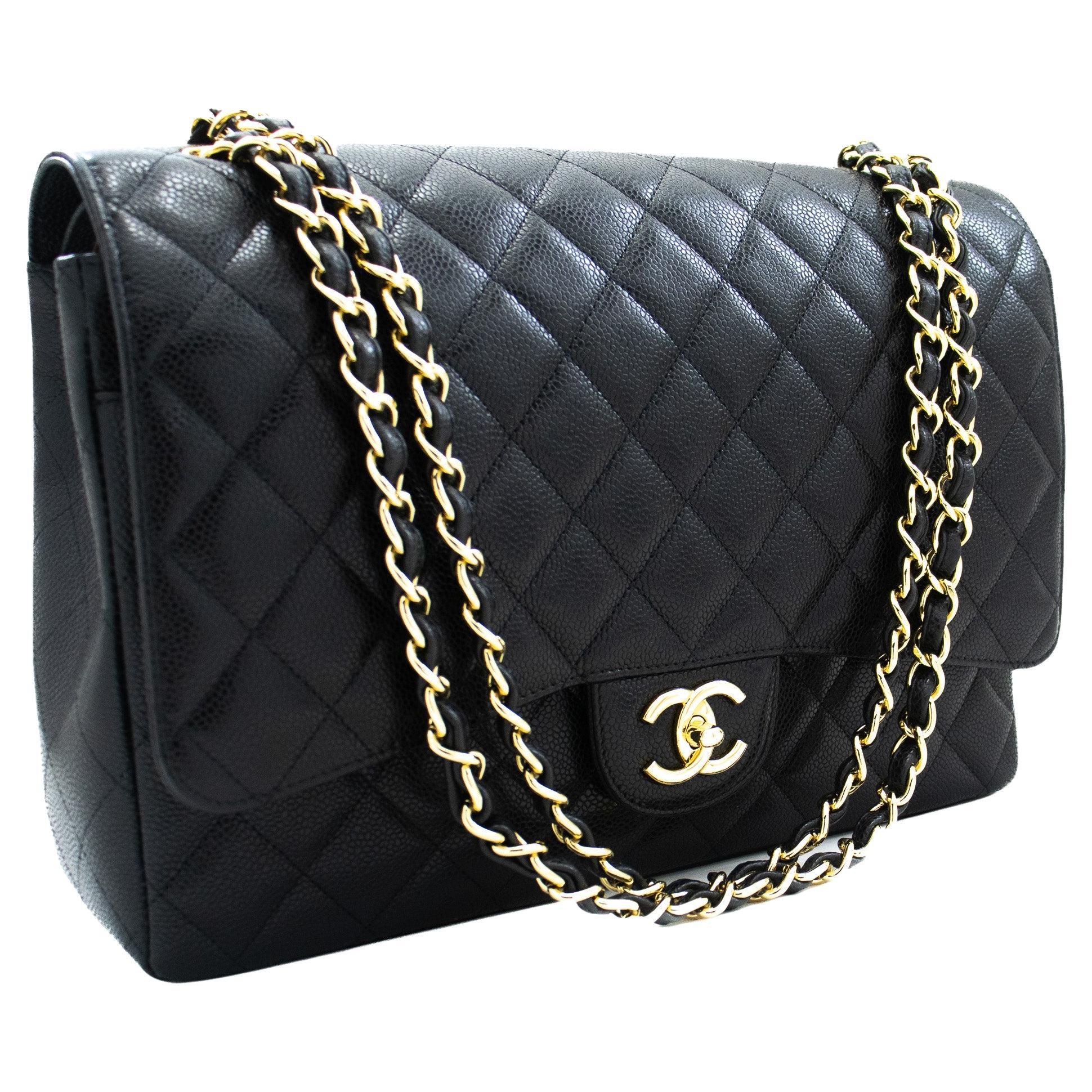 Chanel Maxi Classic Handbag Grained Calfskin Double Chain Flap Shoulder Bag