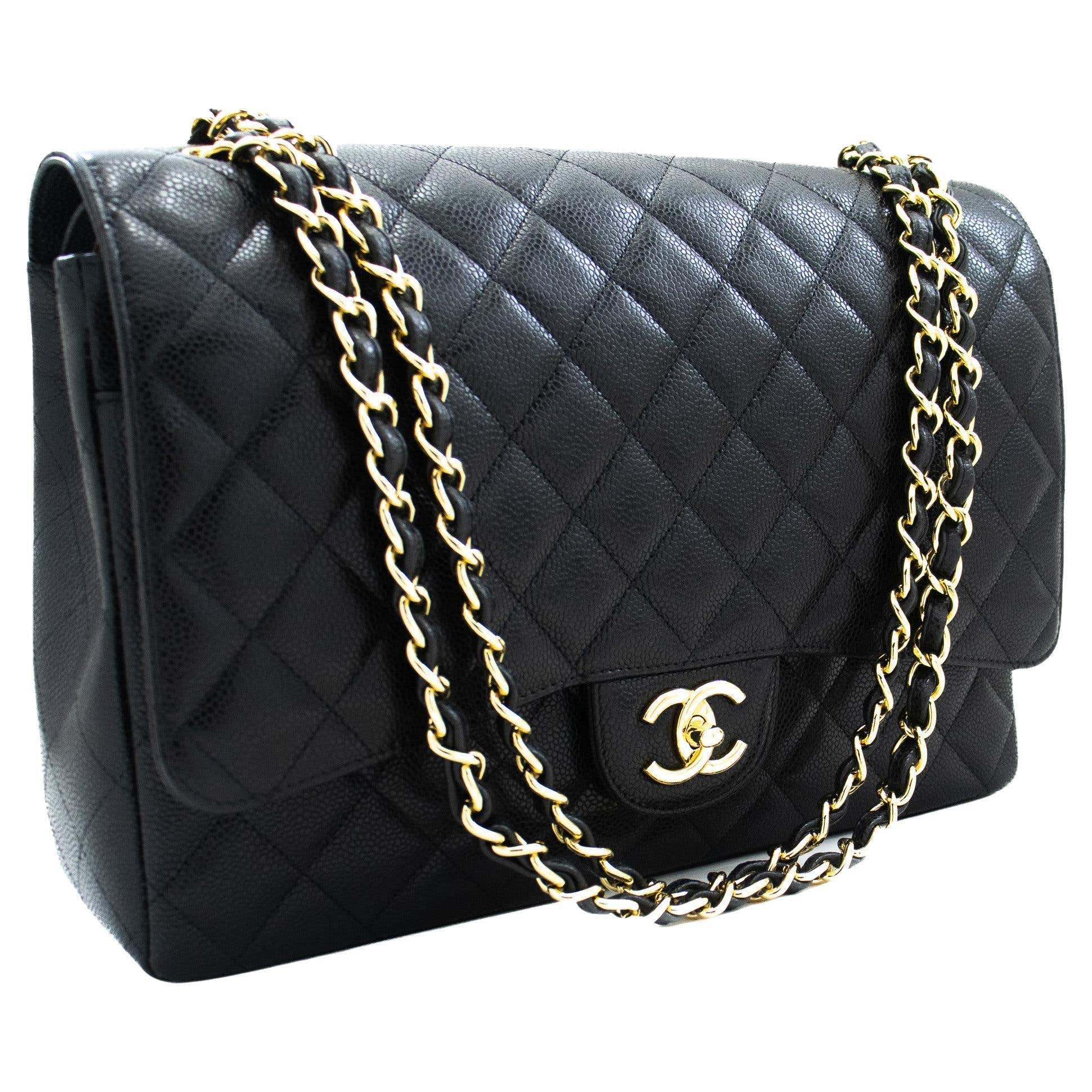 CHANEL Maxi Classic Handbag Grained Calfskin Double Chain Flap Shoulder CHANEL Maxi Classic Handbag Grained Calfskin Double Chain Flap Shoulder