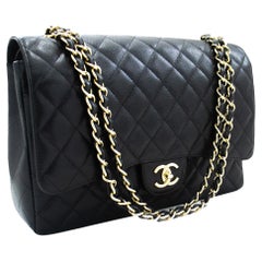 CHANEL Maxi Classic Handbag Grained Calfskin Double Chain Flap Shoulder Bag