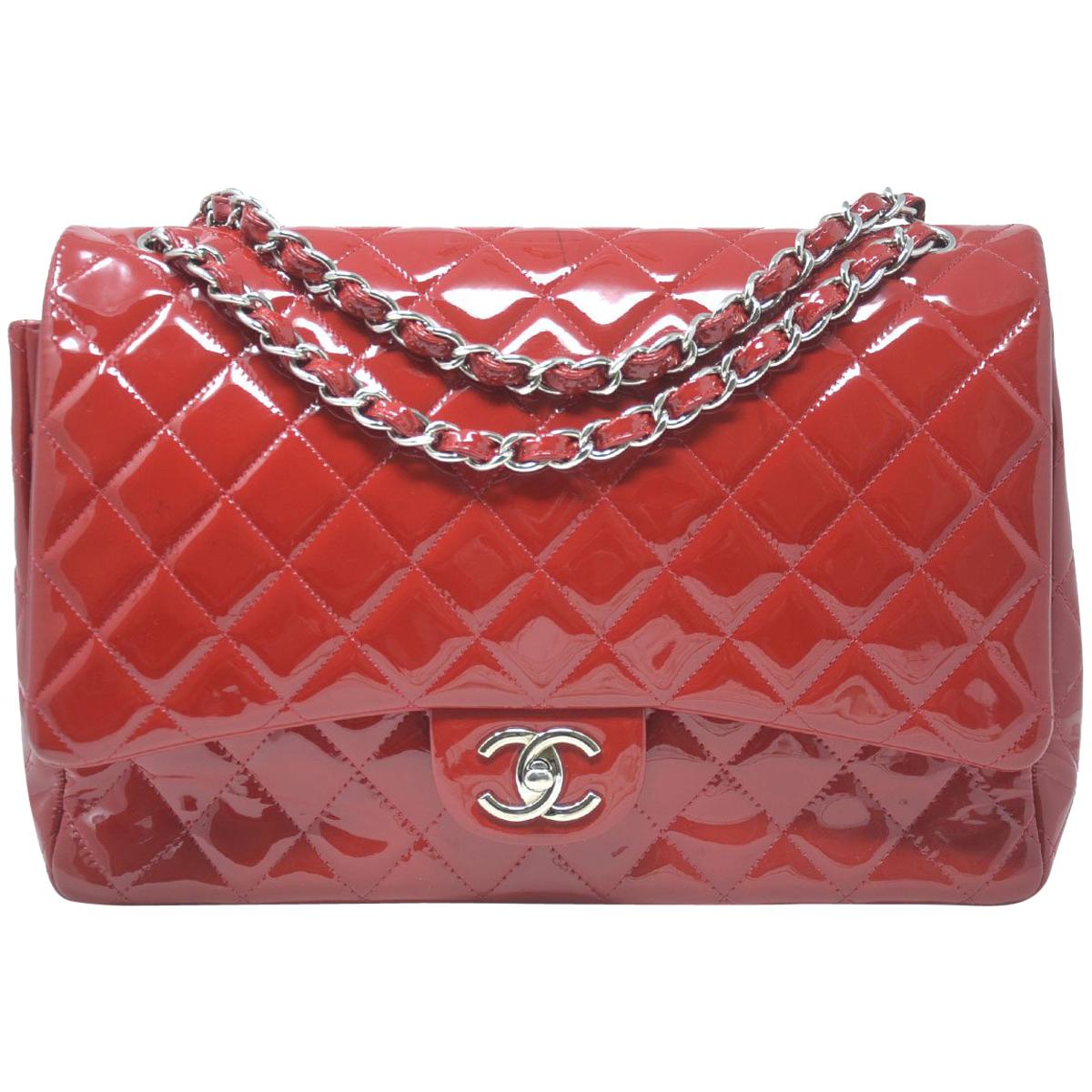 Chanel Maxi Double Flap SHW Red Patent Leather Handbag For Sale at ...