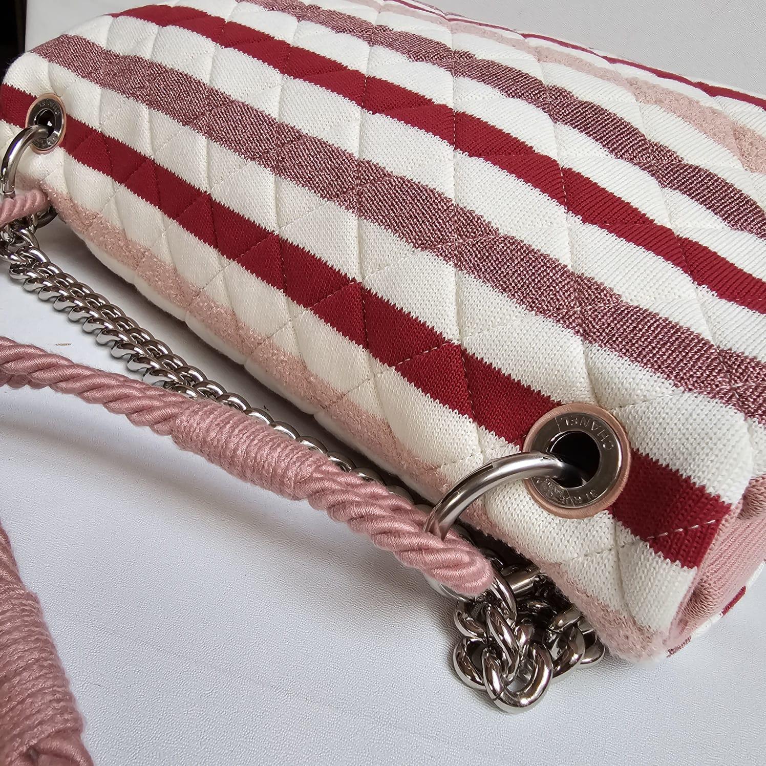 Chanel Maxi Glitter Jersey Stripe Rope Strap Flap Bag 7
