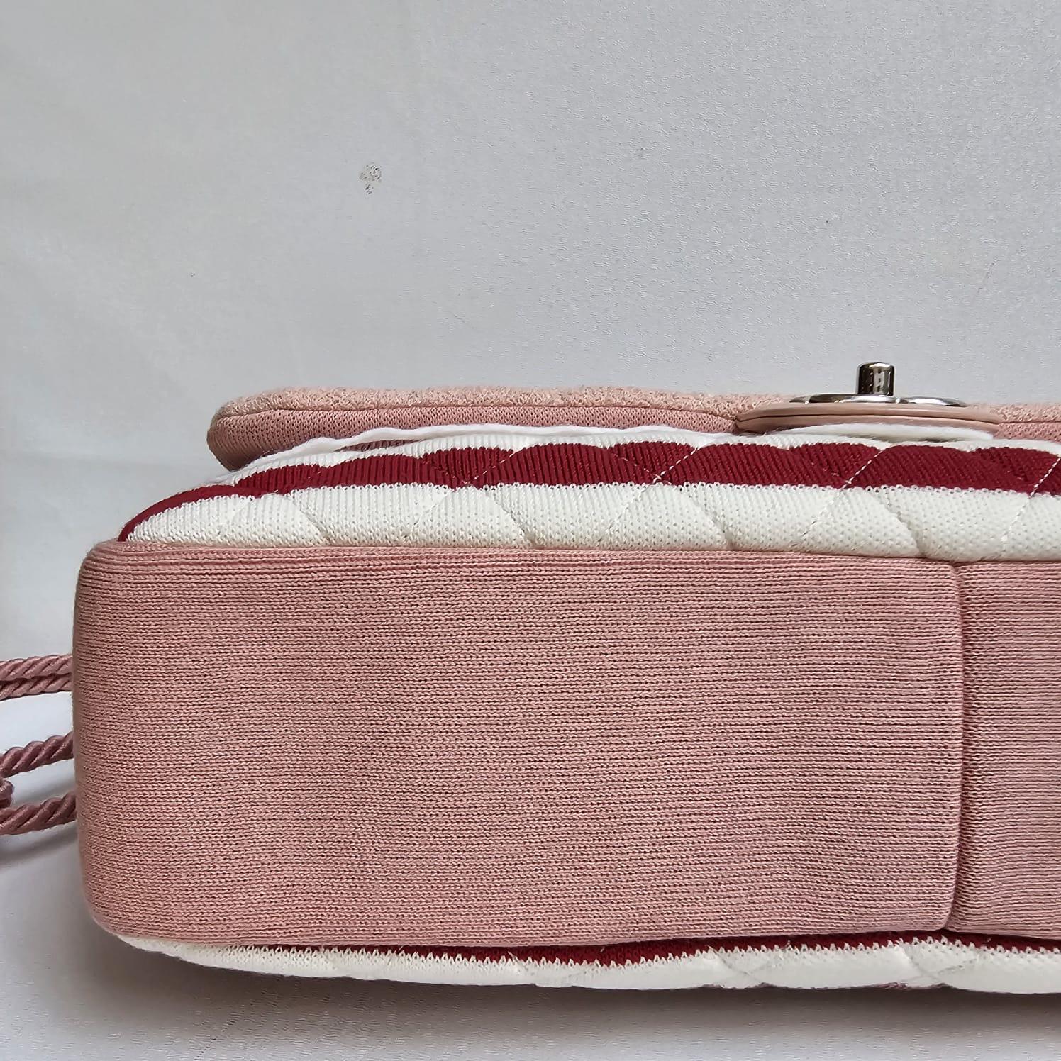 Chanel Maxi Glitter Jersey Stripe Rope Strap Flap Bag 9