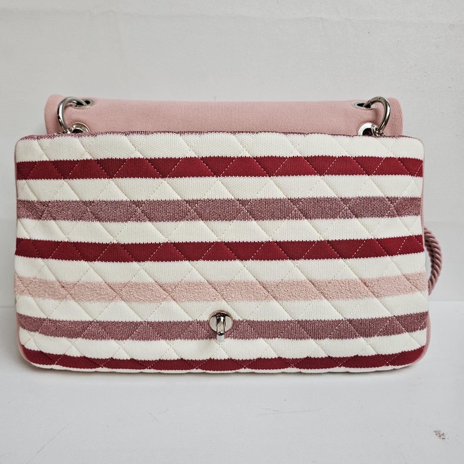 Chanel Maxi Glitter Jersey Stripe Rope Strap Flap Bag 10