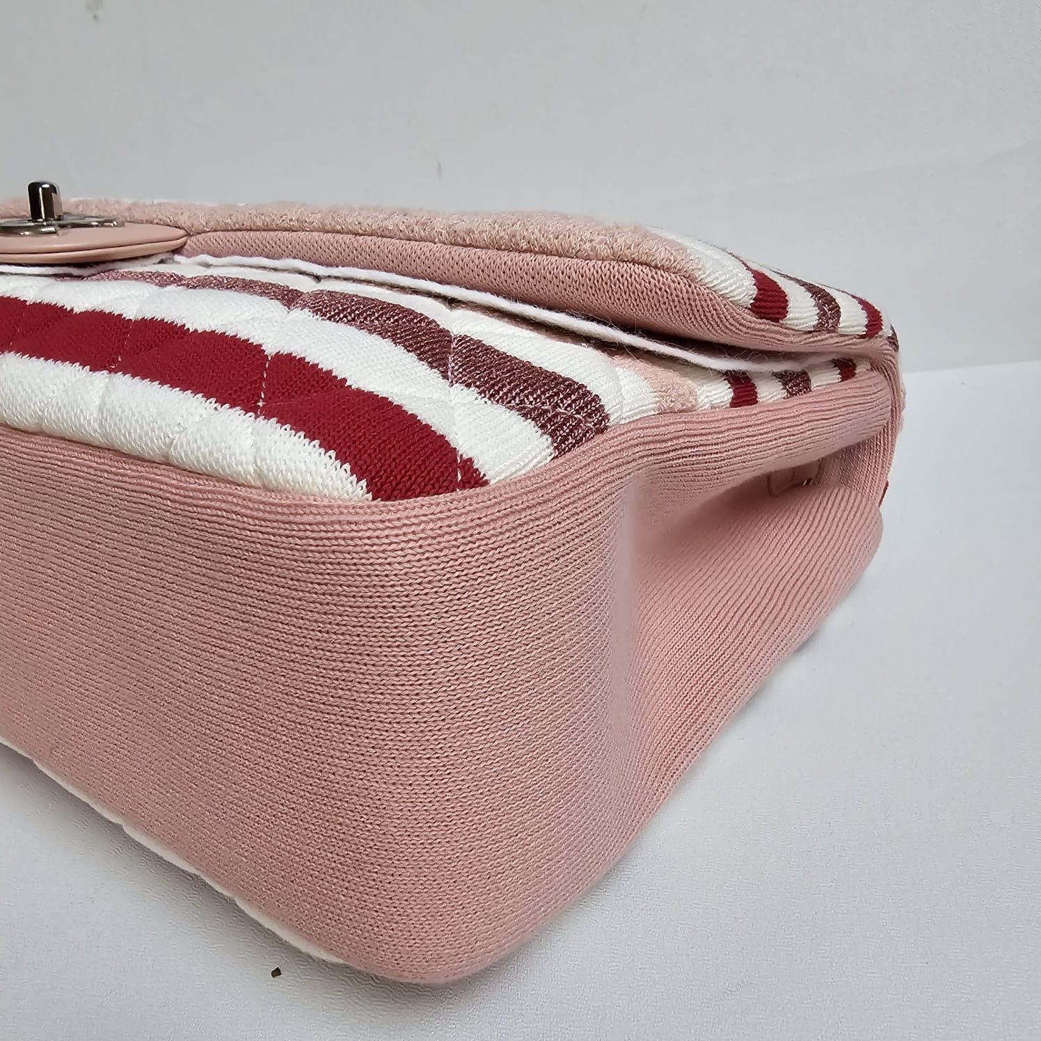 Chanel Maxi Glitter Jersey Stripe Rope Strap Flap Bag 12