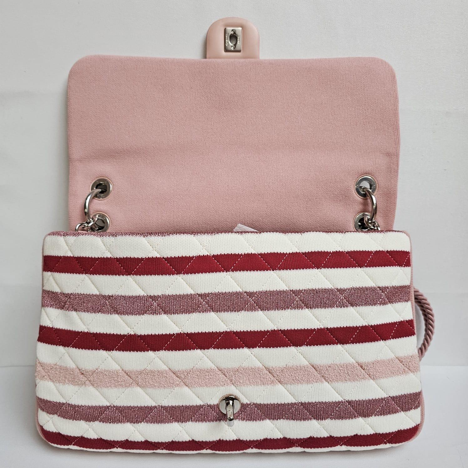 Chanel Maxi Glitter Jersey Stripe Rope Strap Flap Bag 2