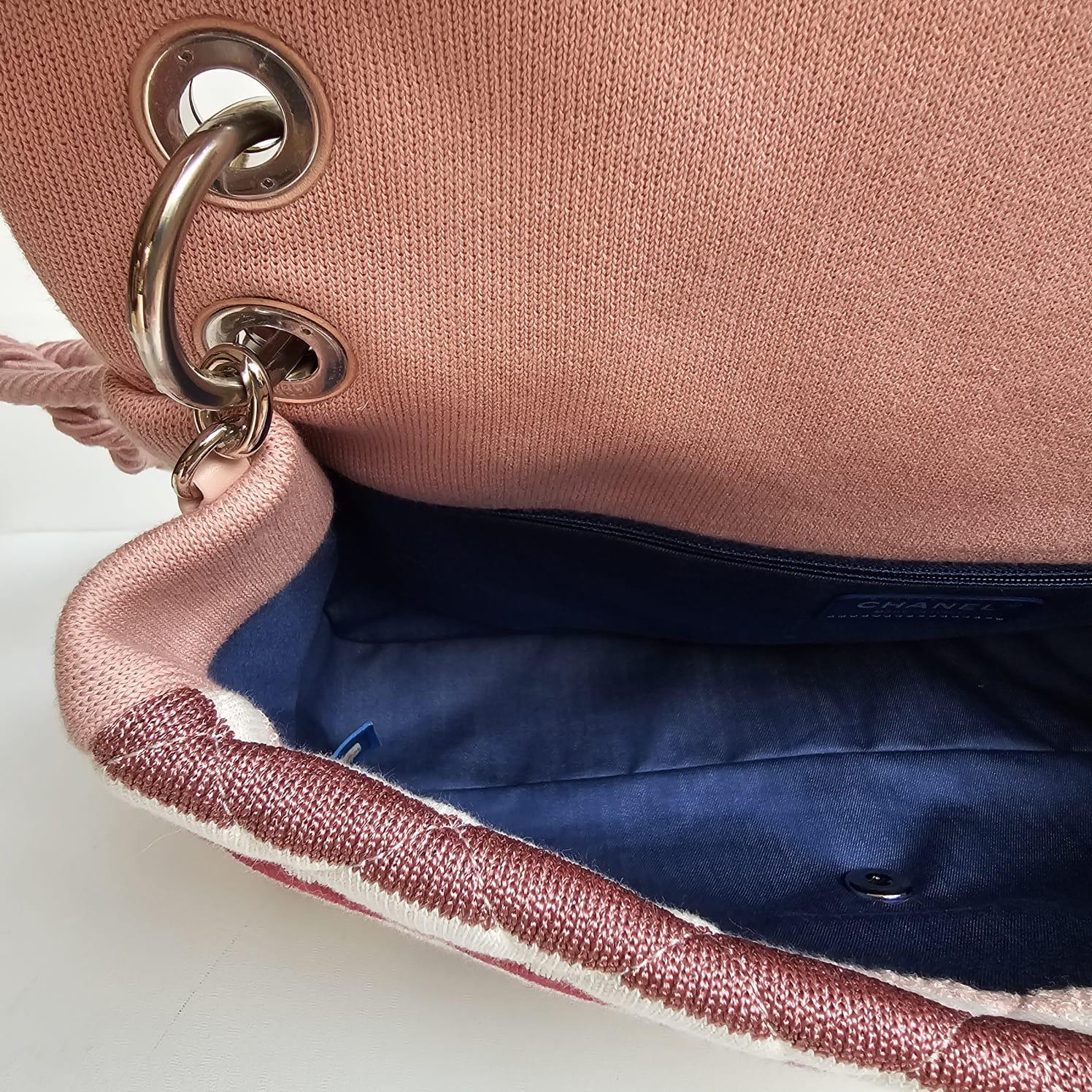 Chanel Maxi Glitter Jersey Stripe Rope Strap Flap Bag 3