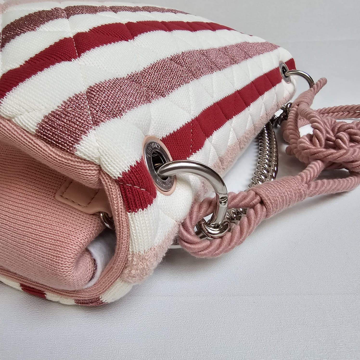 Chanel Maxi Glitter Jersey Stripe Rope Strap Flap Bag 5