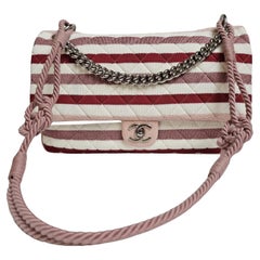 Chanel Maxi Glitter Jersey Stripe Rope Strap Flap Bag