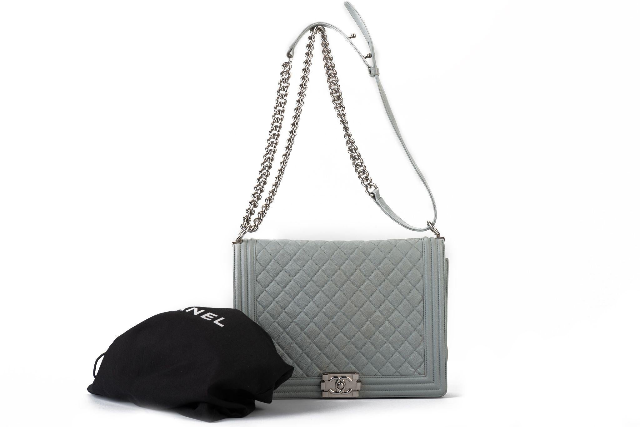 Chanel Maxi Grey Caviar Boy Bag For Sale 9
