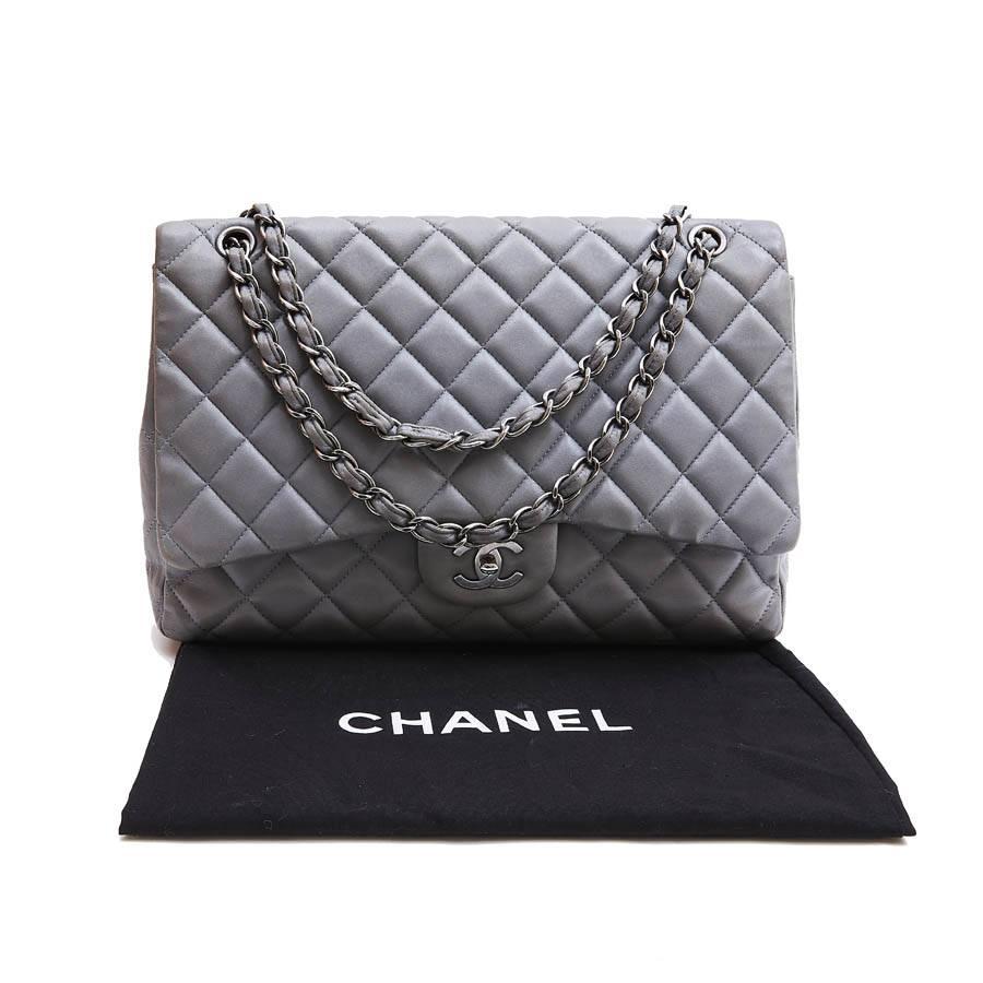 CHANEL Maxi Jumbo Bag in Pearl Gray Quilted Leather 1