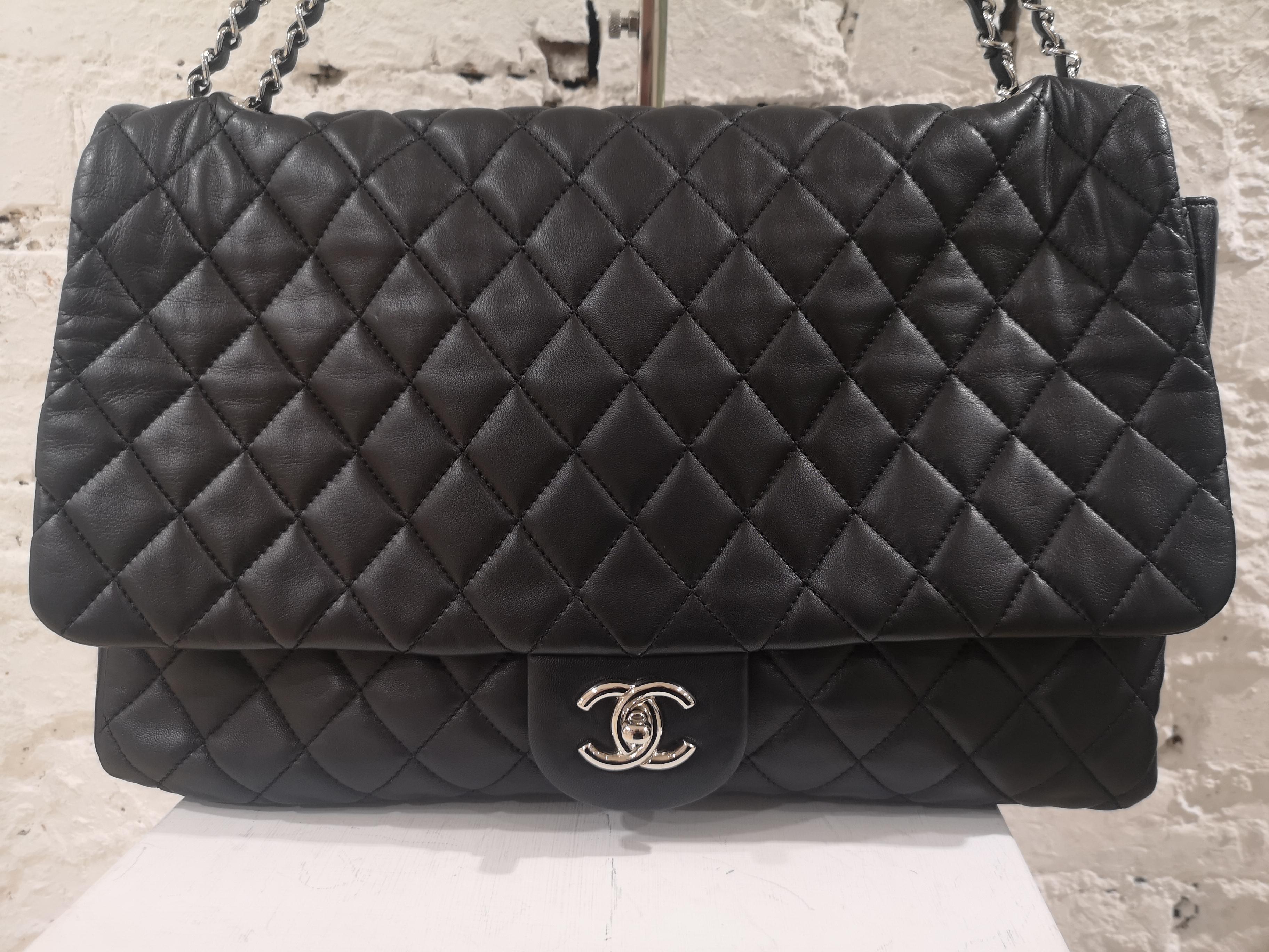 Black Chanel maxi jumbo black leather shoulder bag