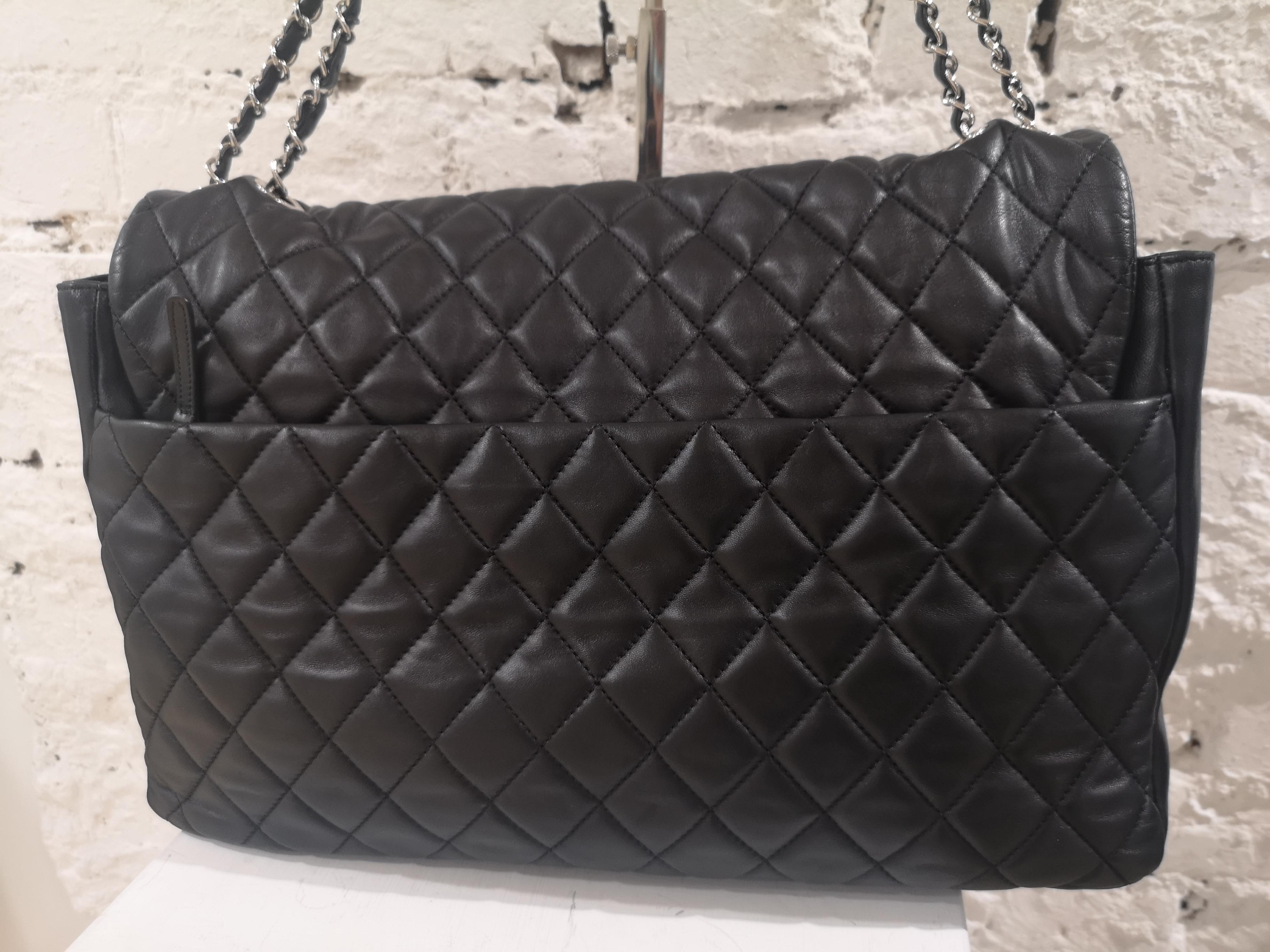 Chanel maxi jumbo black leather shoulder bag 4