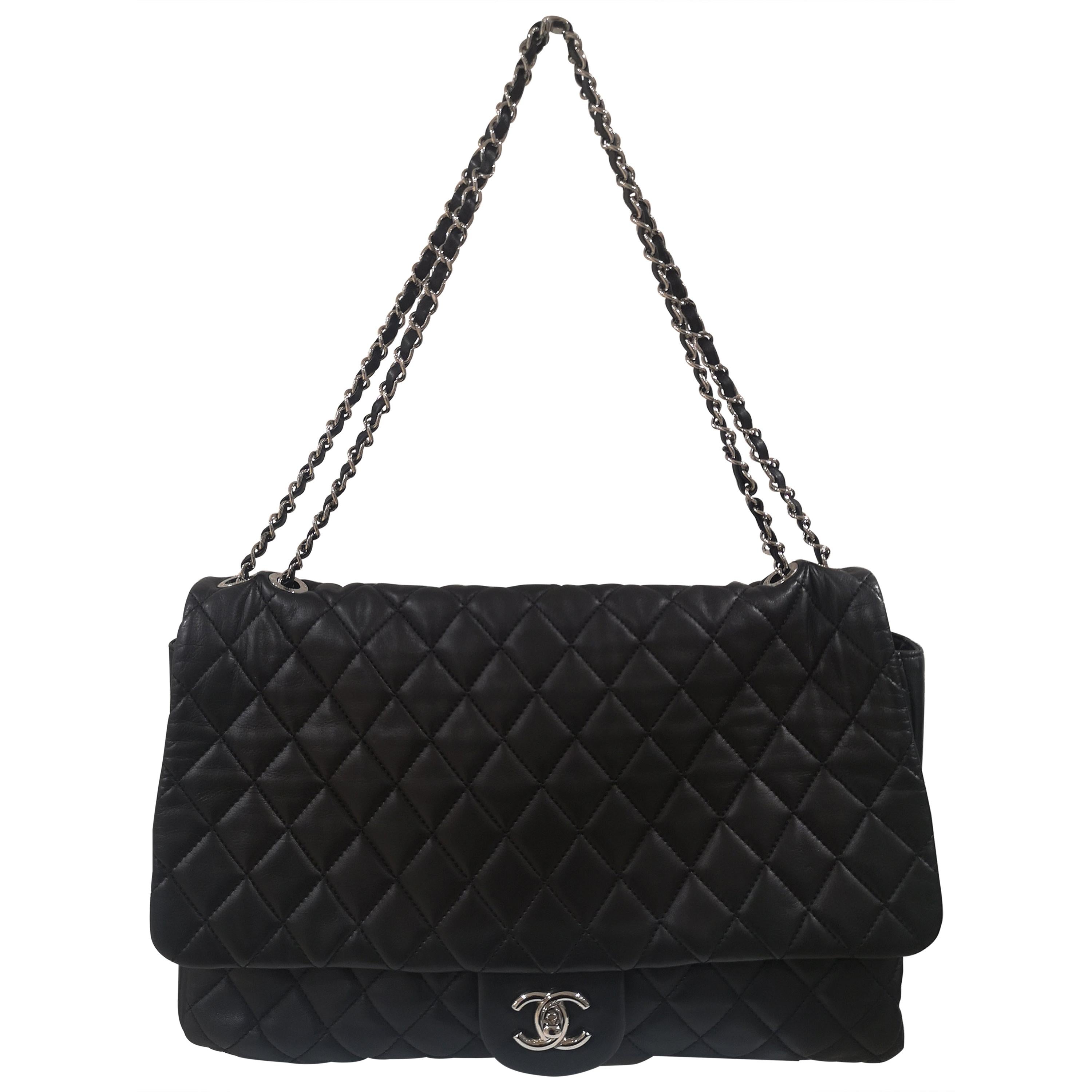 Chanel maxi jumbo black leather shoulder bag at 1stDibs
