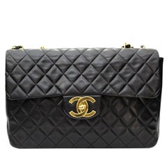 Chanel Maxi Jumbo Single Flap Gold Hardware Black Lambskin 