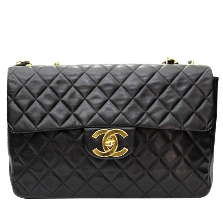 Chanel Maxi Jumbo Single Flap Gold Hardware Black Lambskin at 1stDibs