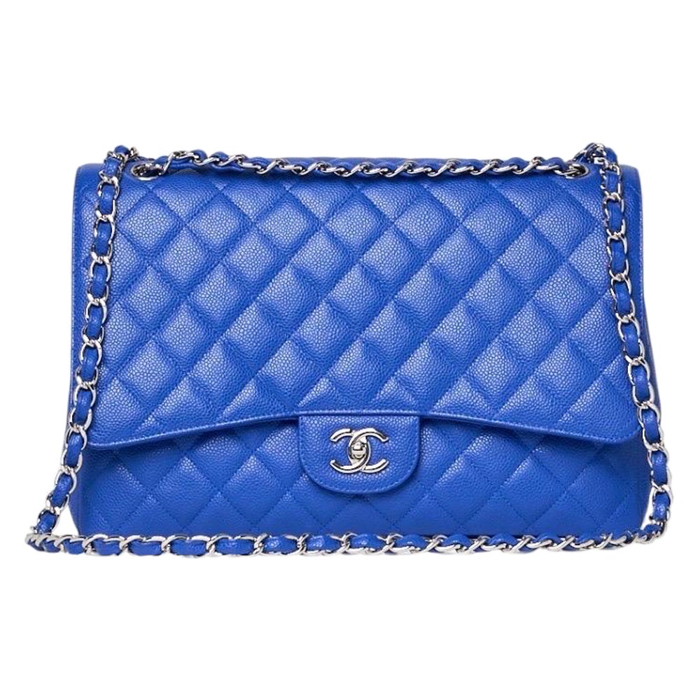 Chanel Maxi Jumbo Timeless Caviar Blu Elettrico