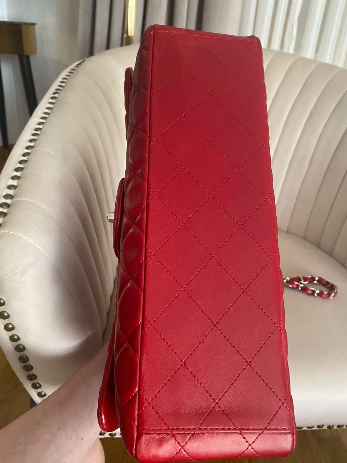 Chanel Maxi Lambskin Red Classic Single Flap Bag For Sale 6