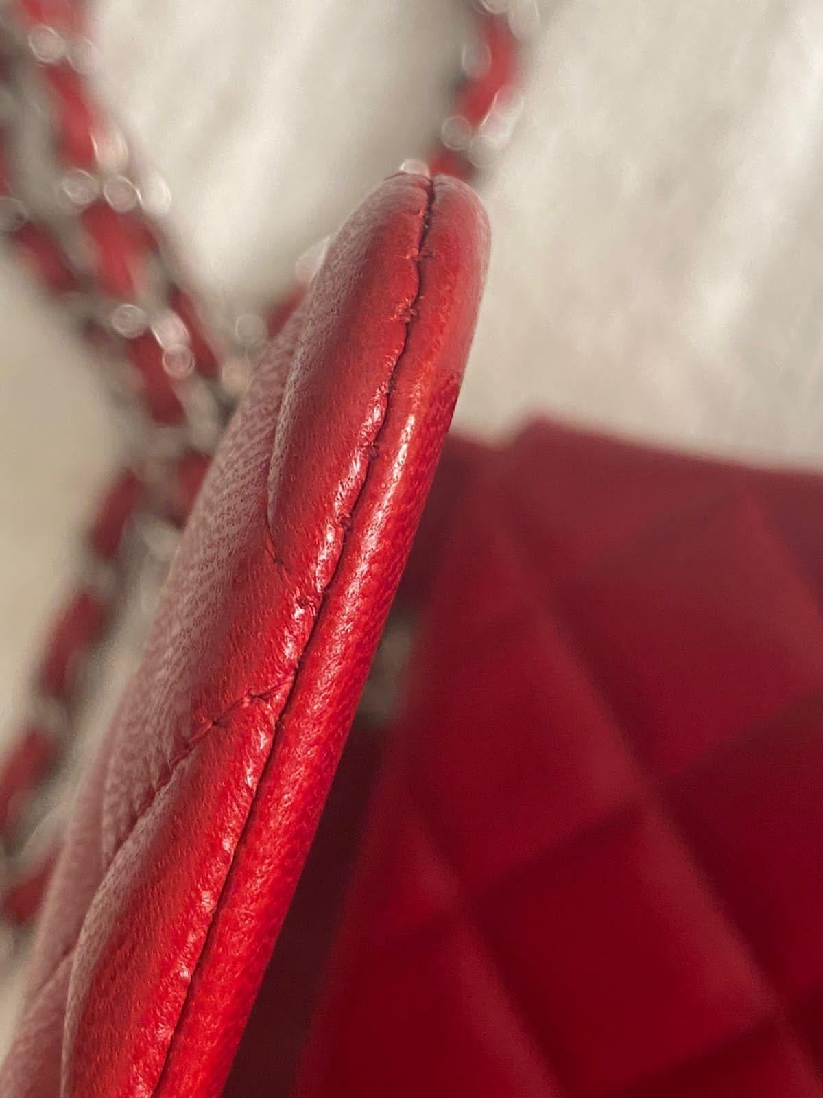 Chanel Maxi Lambskin Red Classic Single Flap Bag For Sale 10