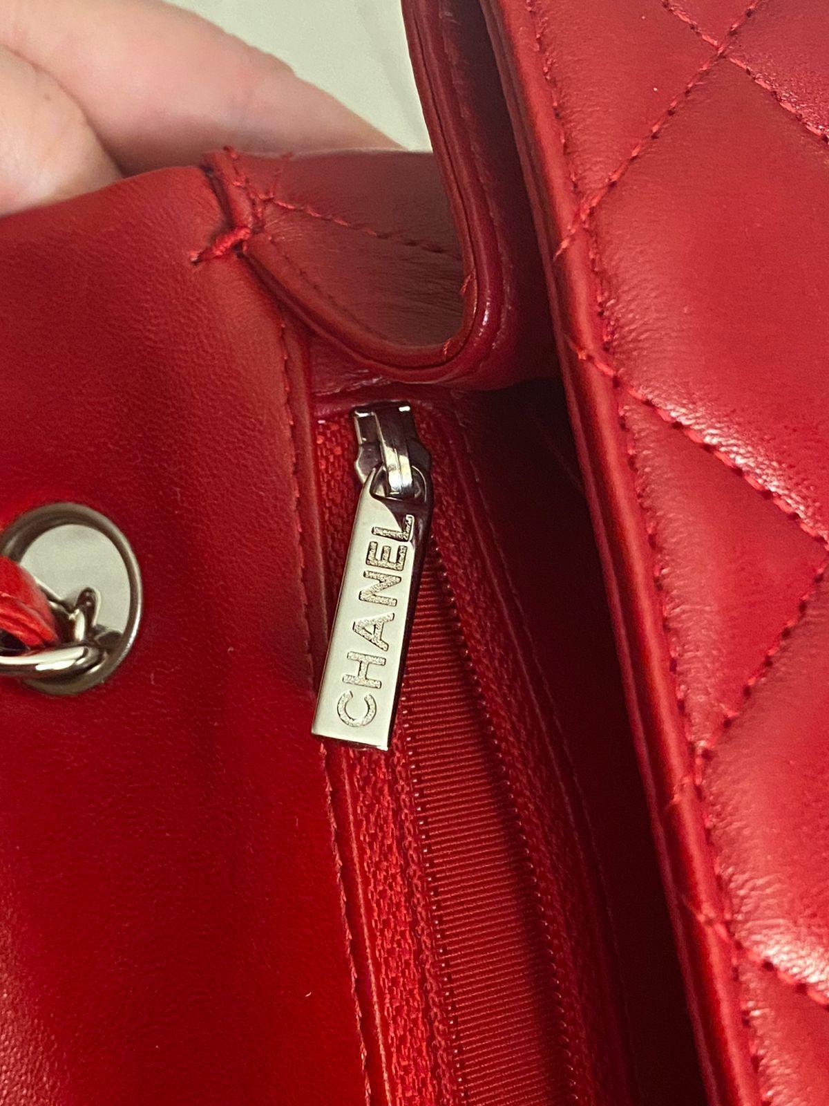 Chanel Maxi Lambskin Red Classic Single Flap Bag For Sale 11