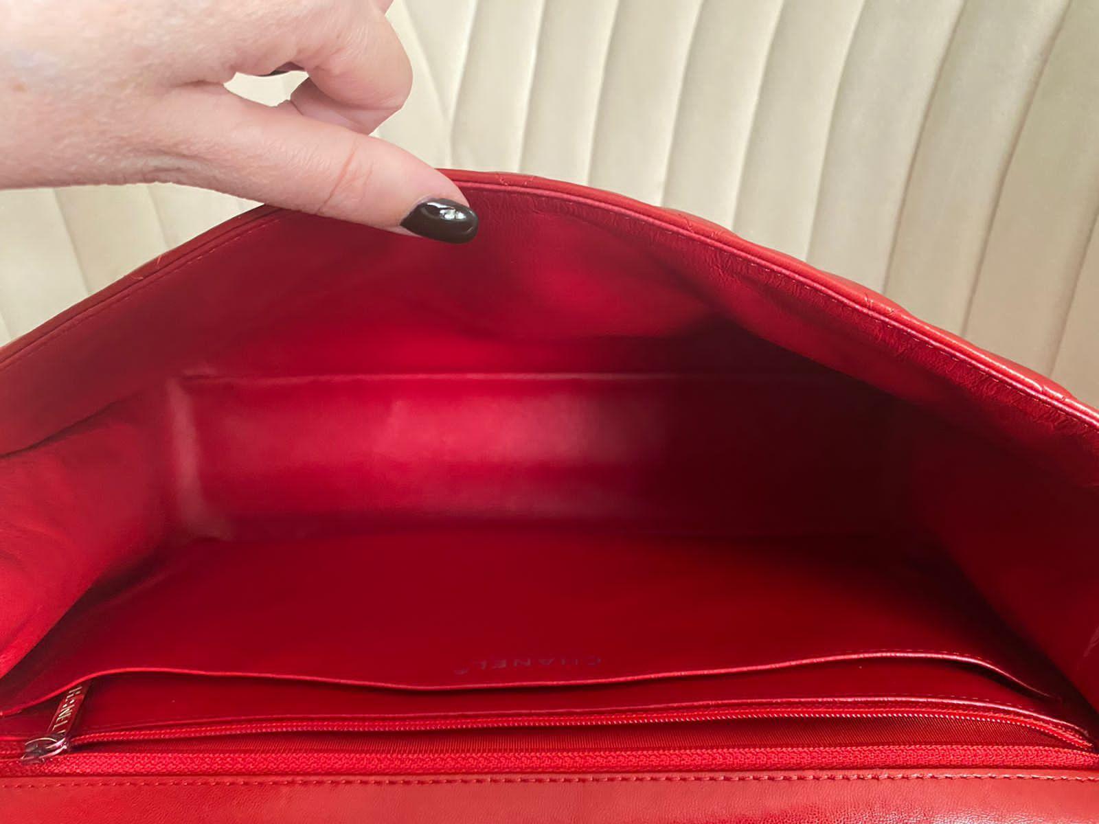 Chanel Maxi Lambskin Red Classic Single Flap Bag For Sale 2