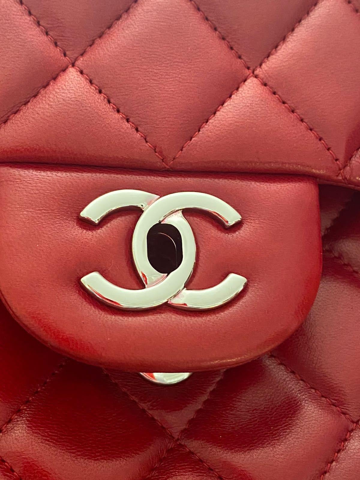 Chanel Maxi Lambskin Red Classic Single Flap Bag For Sale 4