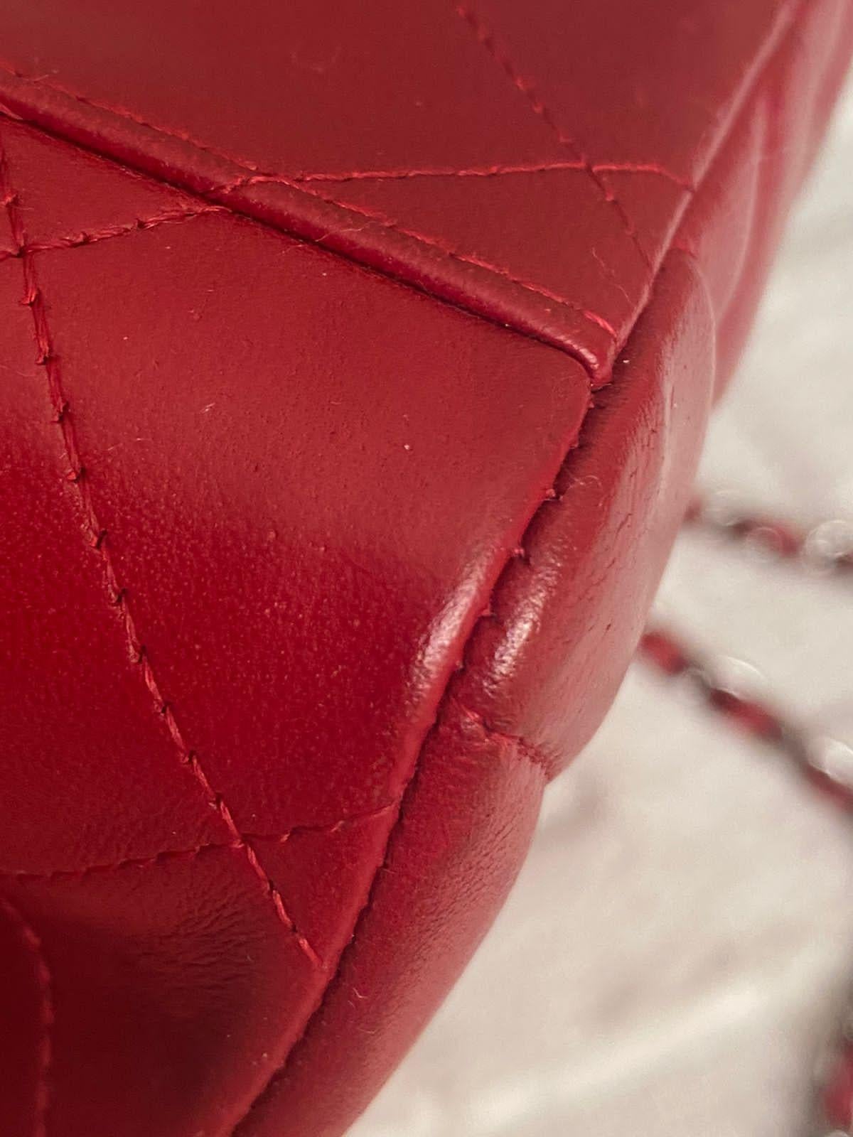 Chanel Maxi Lambskin Red Classic Single Flap Bag For Sale 5