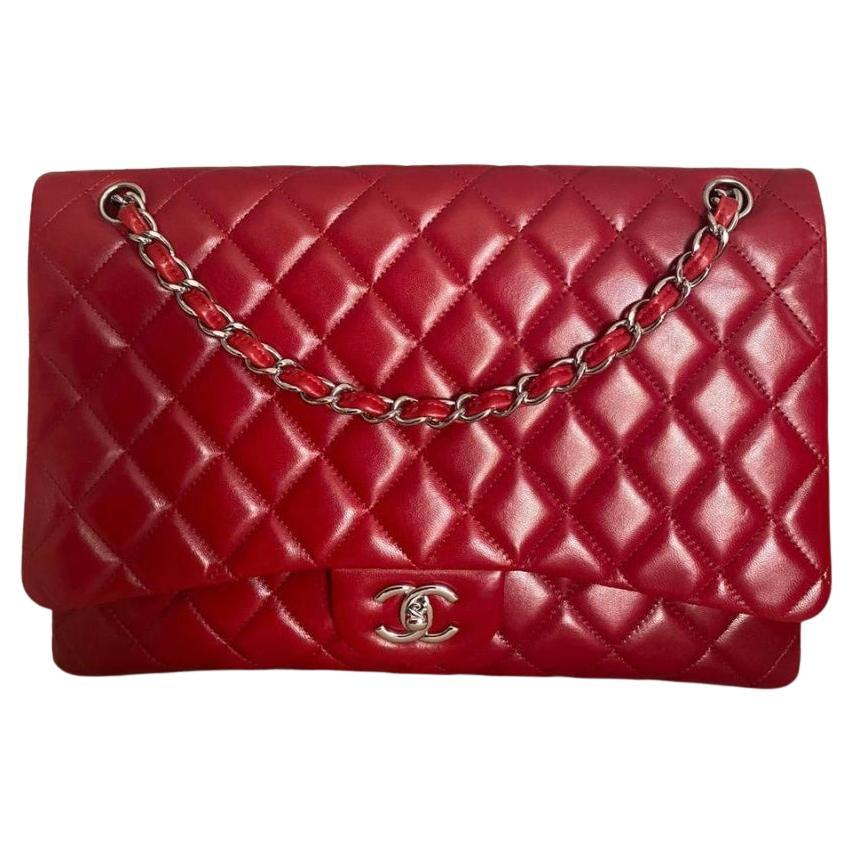 Chanel Maxi Lambskin Red Classic Single Flap Bag