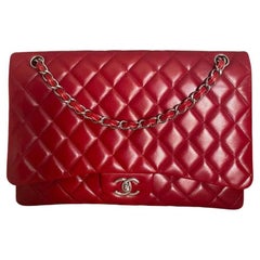Borsa Chanel Maxi Lambskin Red Classic Single Flap