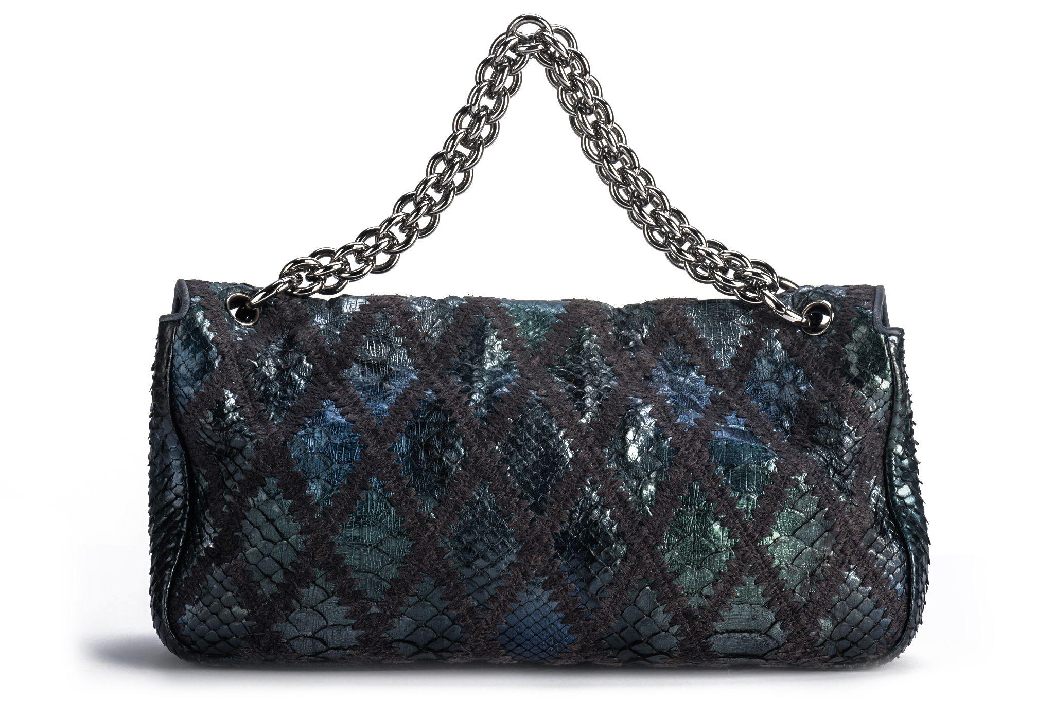 Chanel Maxi Navy Black Python Bag In Excellent Condition For Sale In West Hollywood, CA