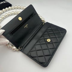 Chanel Maxi Pearls Wallet on Chain WOC Black Quilted Mini Bag